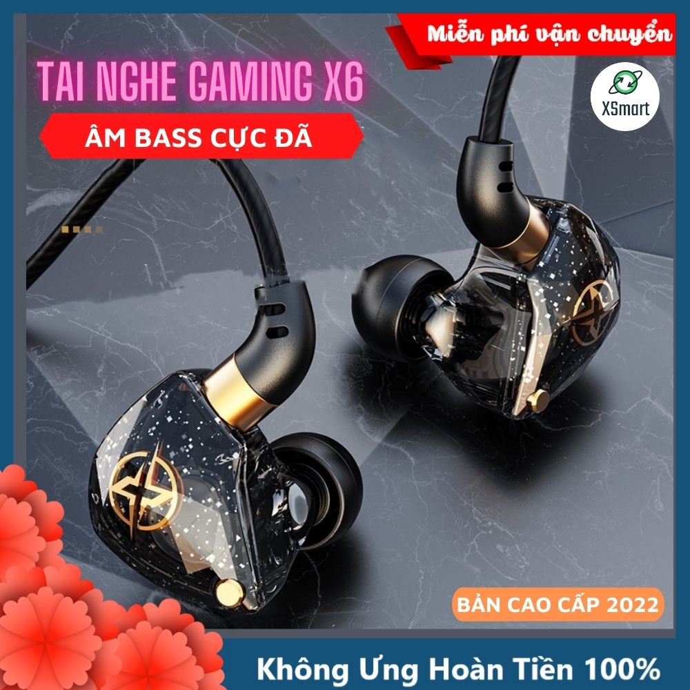 Tai Nghe Dây Nhét Tai Chống Ồn XSmart X6 Âm Thanh Siêu Bass Nghe Nhạc, Xem Phim, Chơi Game Cực Đã Tích Hợp Mic Lọc Âm, jack 3.5 - Hàng Chính Hãng