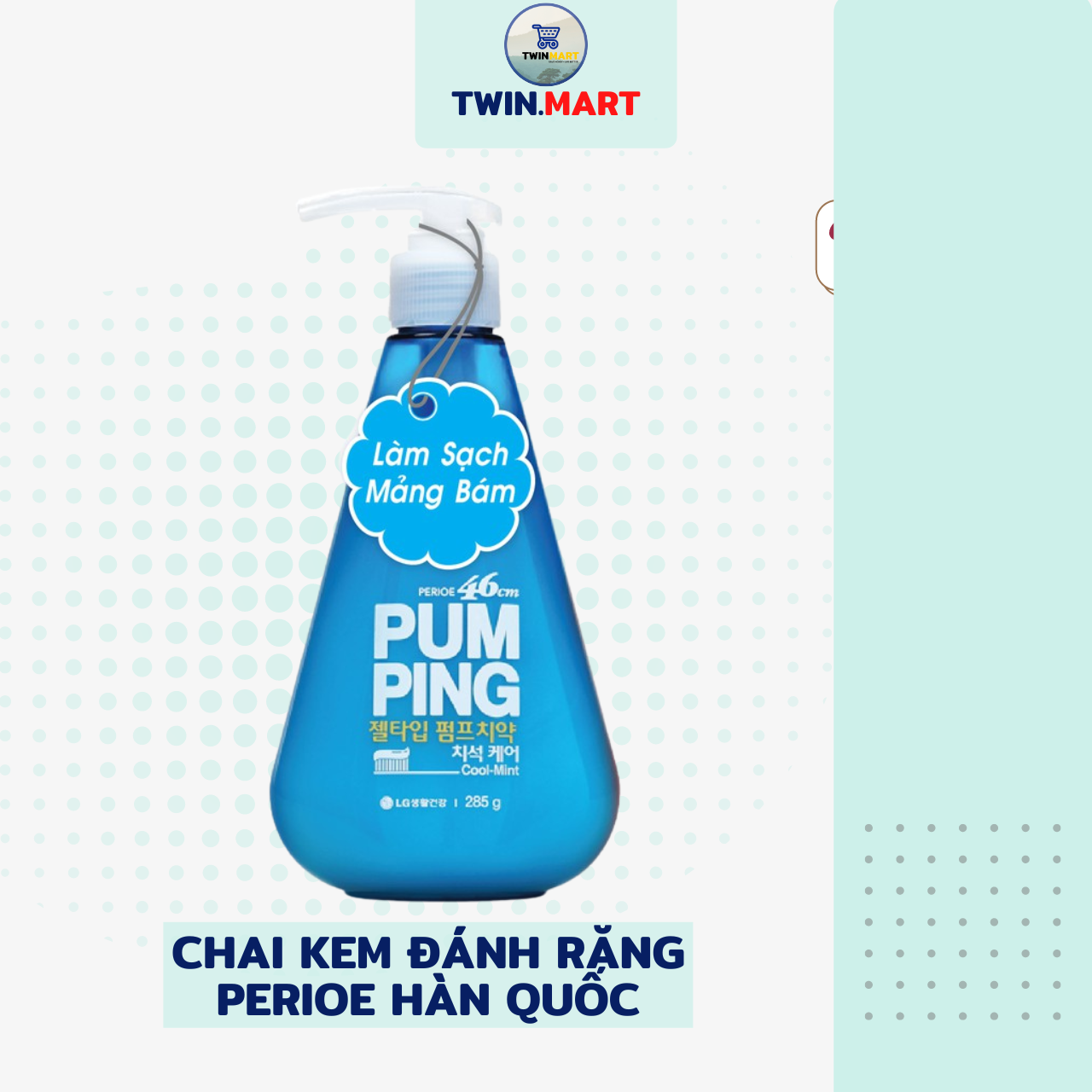 Kem Đánh Răng Perioe Pumping Hàn Quốc Cool Mint hương bạc hà - Herb hương thảo dược - Citrus hương cam 285g