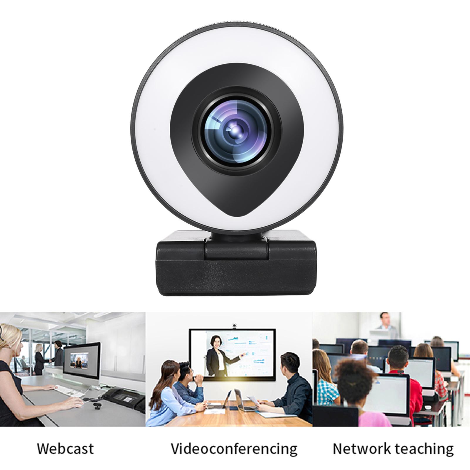 Webcam Streaming 1080P Full HD with Dual Microphone and Ring Light, USB Web Camera Stream with Tripod for Laptop