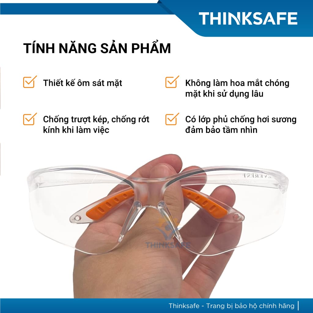 Mắt kính bảo hộ lao động Everest Thinksafe, Kính bảo vệ mắt trong suốt, chống bụi, chống tia UV, dùng đi đường