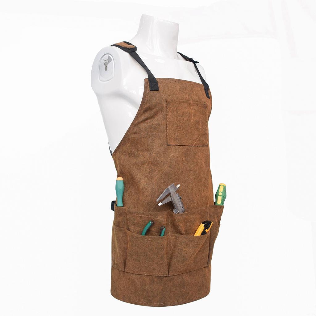 Durable Canvas Tool Apron With Adjustable Strap For DIY BBQ Carpenter Unisex