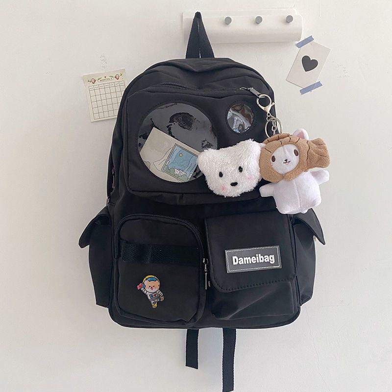 Balo Ulzzang Hàn Quốc học sinh đi học đi chơi ngăn Mica trong suốt phối lưới đi học thời trang Cặp- Balo sinh viên học sinh đa năng
