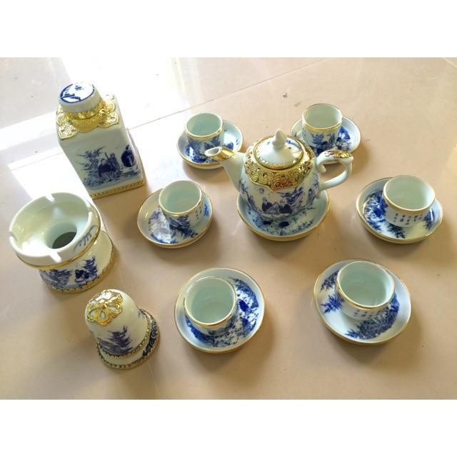 Bộ ấm chén "Trúc Lâm Thất Hiền " bọc đồng full set đầy đủ phụ kiện