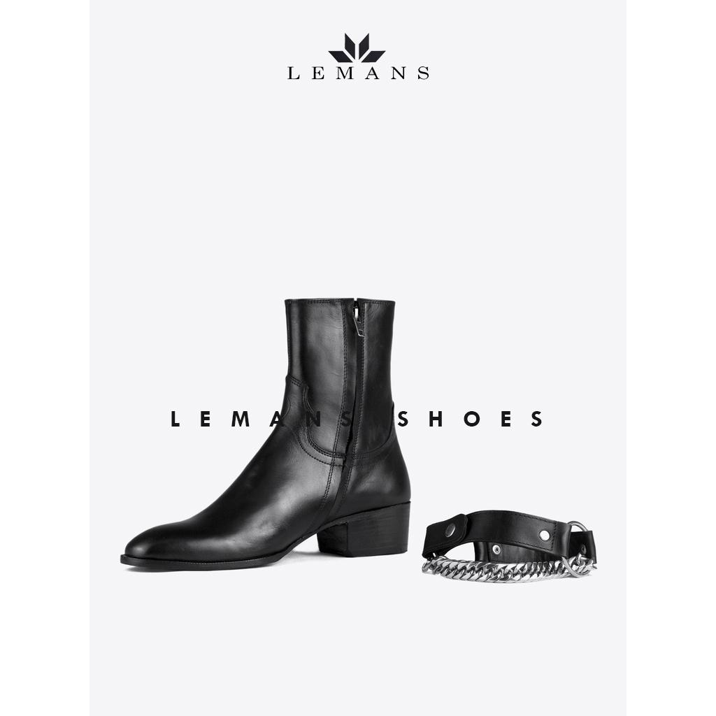 Giày da bò Zip (Harness) Boots Black LeMans ZB01B, phối đai xích tạo thành 3 đôi Harness, bảo hành 24 tháng
