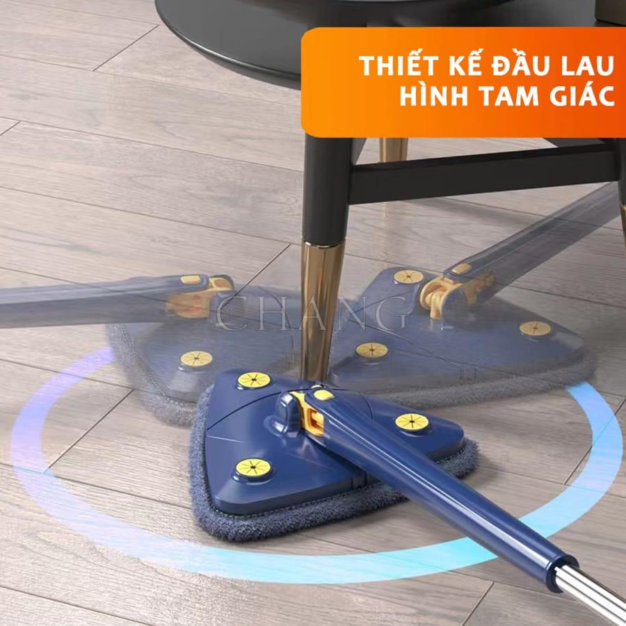 Cây Chổi Lau Sàn Nhà - Trần Nhà - Lau Kính Hình Tam Giác Đa Năng Tự Vắt Xoay 360 Độ Thông Minh