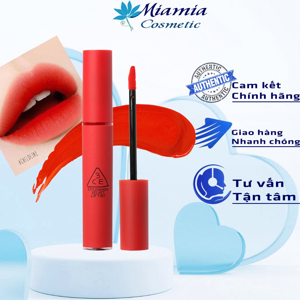 Son Kem Tint 3CE Velvet Lip Childlike – Màu Đỏ Cam Tươi Tắn Tôn Da Bền Màu Lâu Trôi [HÀNG CAM KẾT CHÍNH HÃNG 100%]