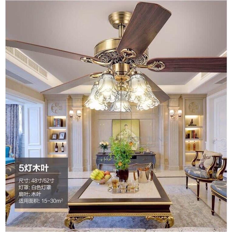Quạt Trần 5 chao cánh sắt và gỗ kèm bóng