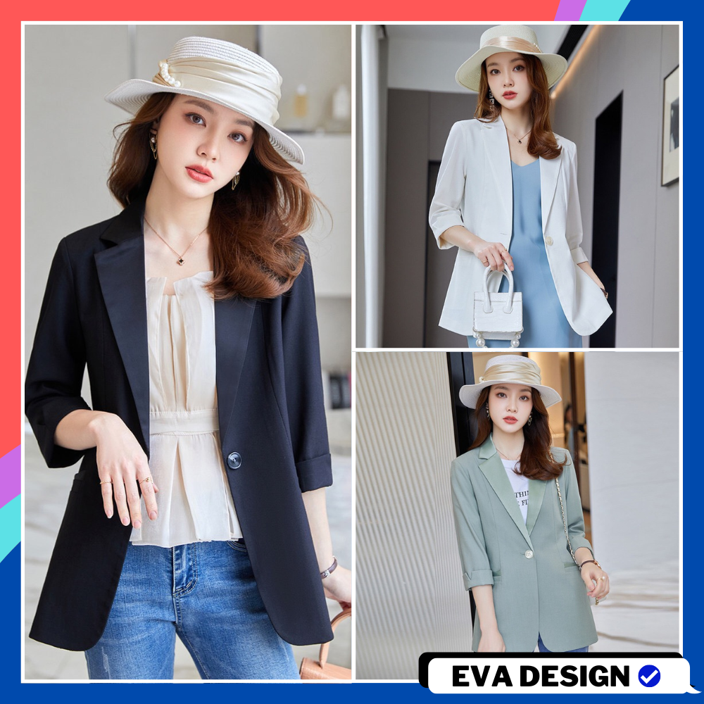 Áo khoác vest nữ cổ lụa ngắn tay lỡ, blazer nữ công sở form suông thiết kế trẻ trung chất tuyết mưa màu đen trắng xanh dễ phối đồ đi chơi dạo phố sự kiện tiệc cưới lễ hội 