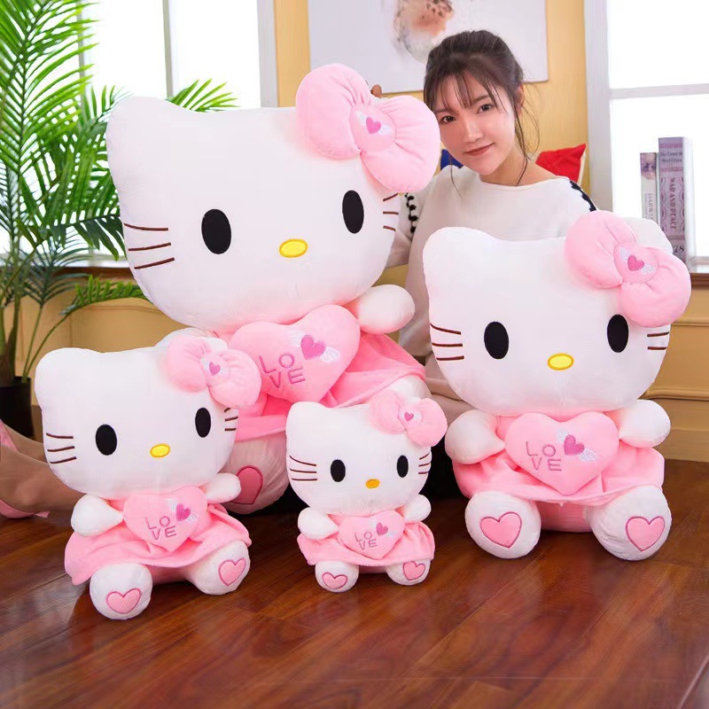 Gấu Bông Mèo Kitty Ôm Tim Siêu Dễ Thương (25cm---&gt;60cm) Hàng Cao Cấp Loại 1 Chất Lượng Cao, An Toàn Cho Trẻ Nhỏ