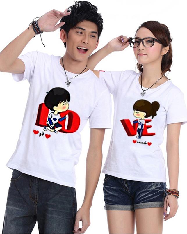 Bộ Áo Thun Đôi Nam Nữ Love Màu Trắng