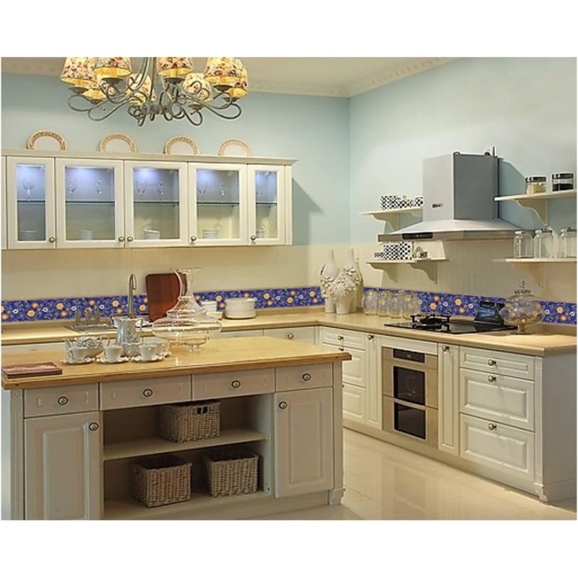 Decal trang trí tường - Viền hoa văn xanh đậm tinh tế