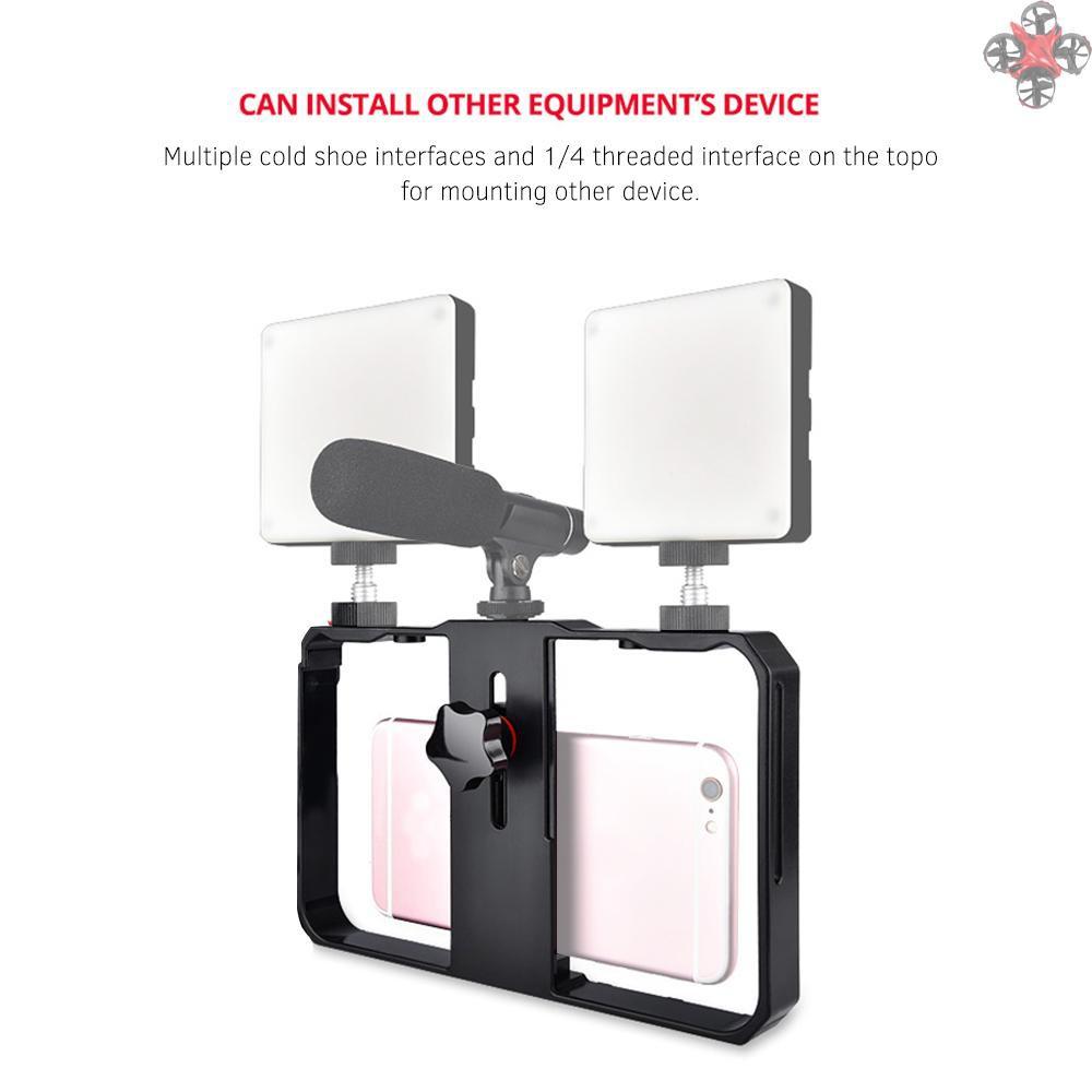 CTOY Portable Smartphone Video Rig Handheld Phone Stabilizer Grip Cage with Phone Holder 3 Cold Shoe Mounts Handle for iPhone Xs/Xs Max/XR/X/8 for Samsung Xiaomi Huawei