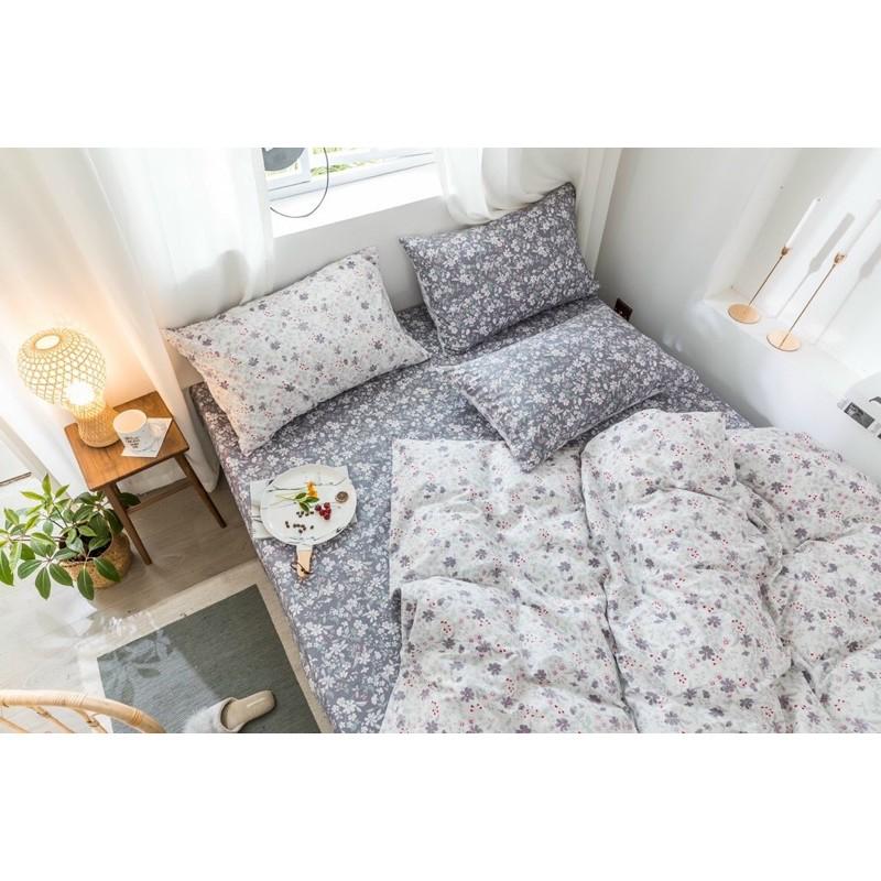 Chăn Ga Gối Cotton Living Hàng Nhập khẩu Cao Cấp 100% 4 Món Nhiều Mẫu Vintage Hoa Nhí Xám Có Thể Dùng 2 Mặt