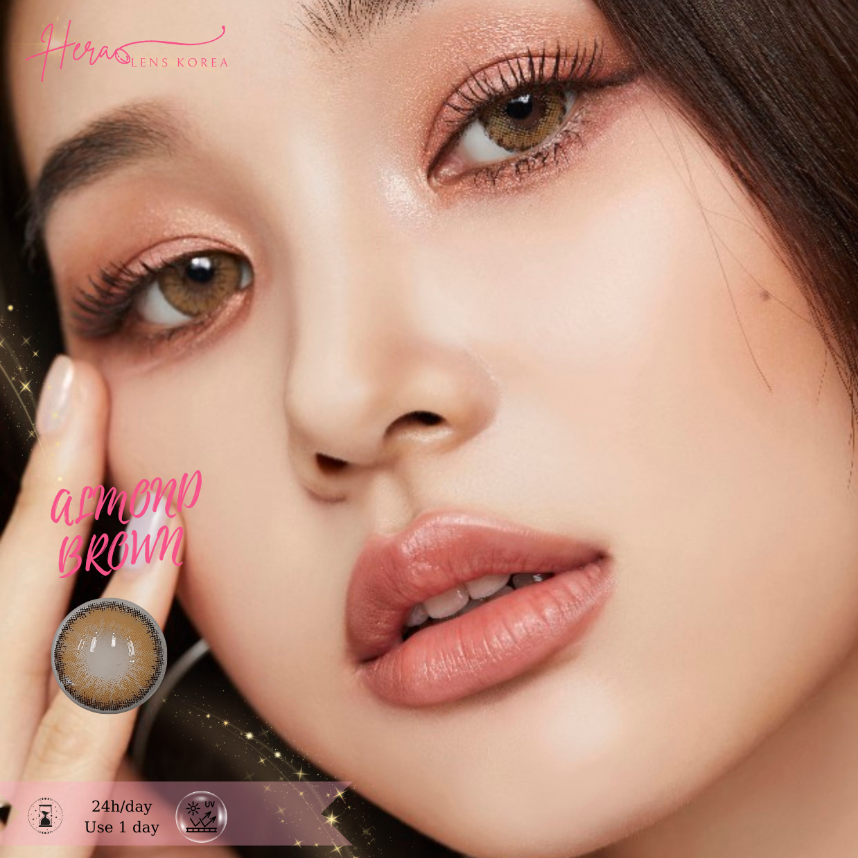 Kính Áp Tròng Hera Nâu Tây Sáng Không Độ ALMOND BROWN Nhập Khẩu Hàn Quốc Lens Không Cận 1 Ngày