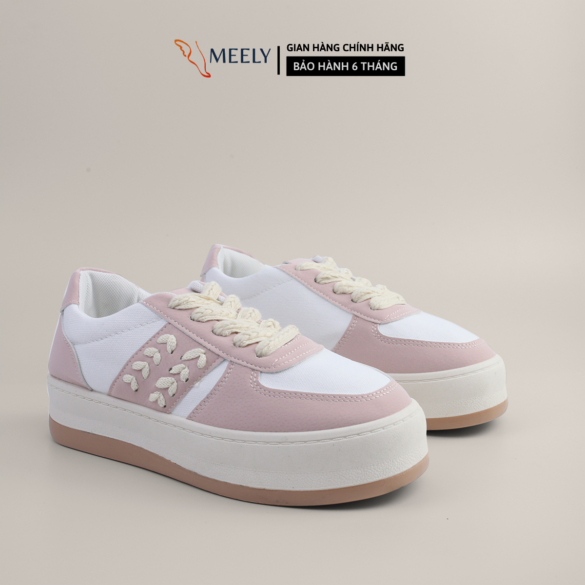 Giày Sneaker Nữ Đế Cao MEELY Da PU Mềm Êm Thích Hợp Đi Học, Đi Chơi 2 Màu Năng Động - MB229