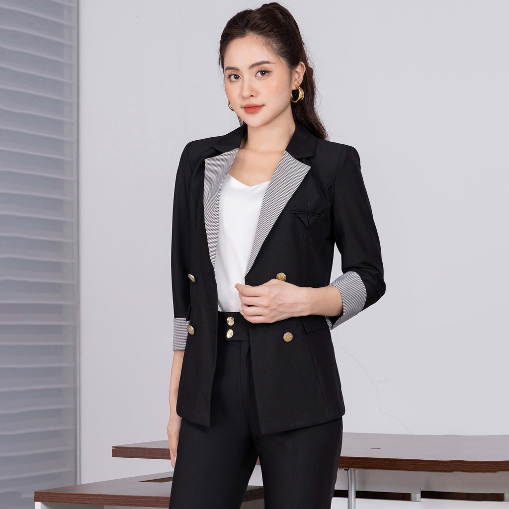 Bộ Vest Nữ Công Sở UK Fashion Tay Lỡ Kết Hợp Quần Baggy Ống Đứng, Chất Vải Nhập Hàn Cao Cấp NKFBD2207004