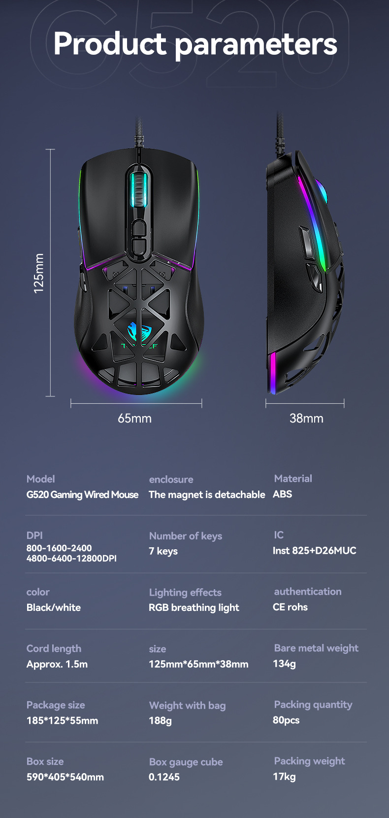 Chuột Có Dây T-WOLF G520 Led RGB – Hàng Chính Hãng