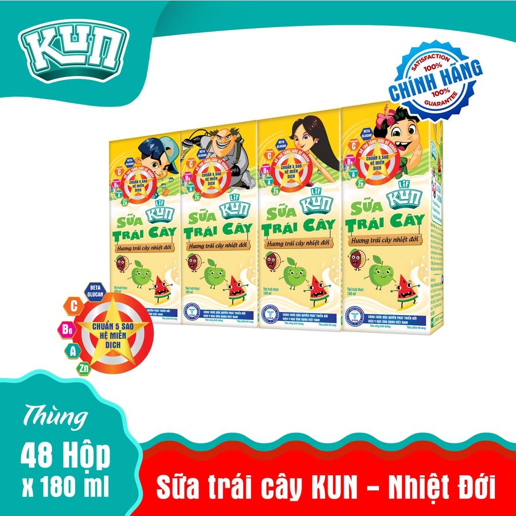 Kun sữa trái cây vị nhiệt đới thùng 48 hộp x 180ml