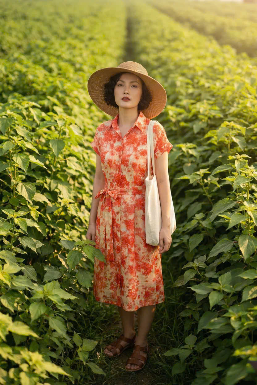 Đầm Sơ Mi Ramie Hoa Đỏ Thanh Minh Dre232 Thời trang Hity