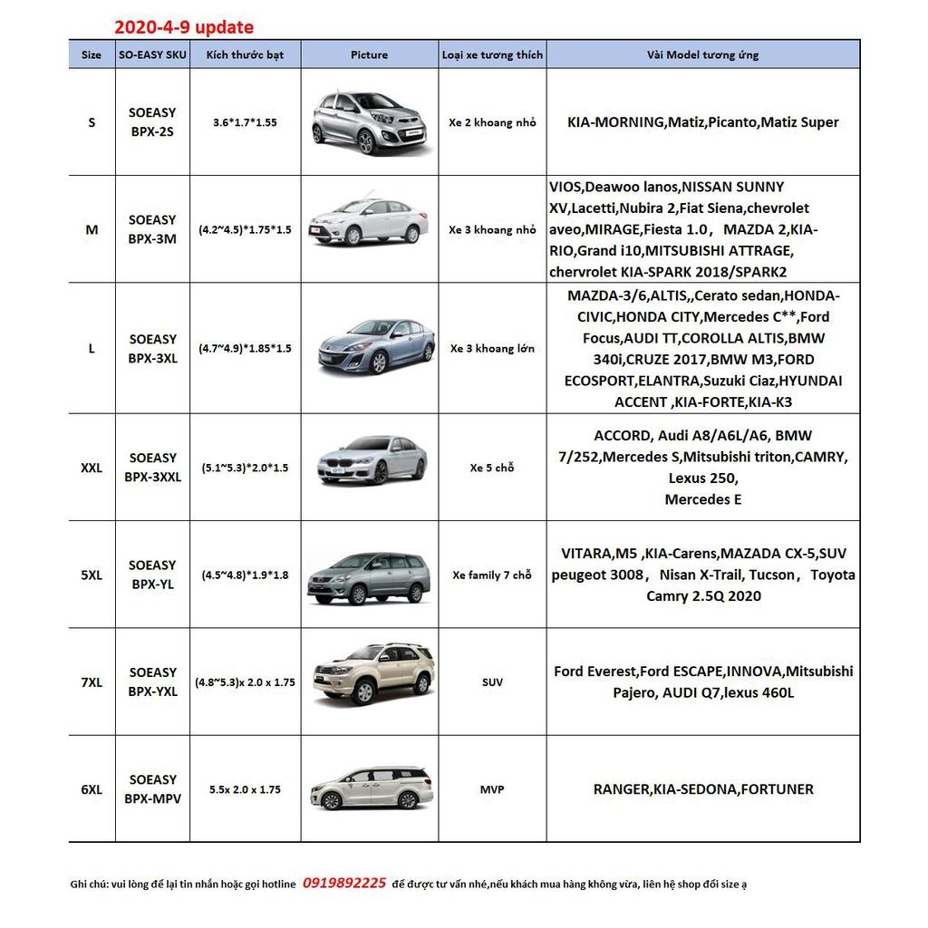 [KIA CAREN] Bạt Phủ xe Ô Tô Bạt phủ xe hơi - áo trùm che phủ xe hơi nhôm bạc 4 chỗ đến 7 chỗ