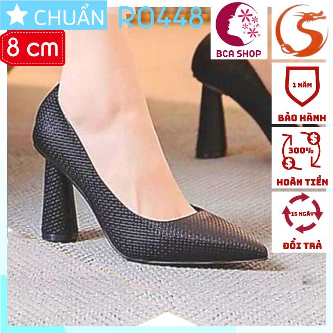 Giày cao gót nữ 8p RO448 ROSATA tại BCASHOP da vân nhám thời trang, gót trụ cách điệu - màu đen