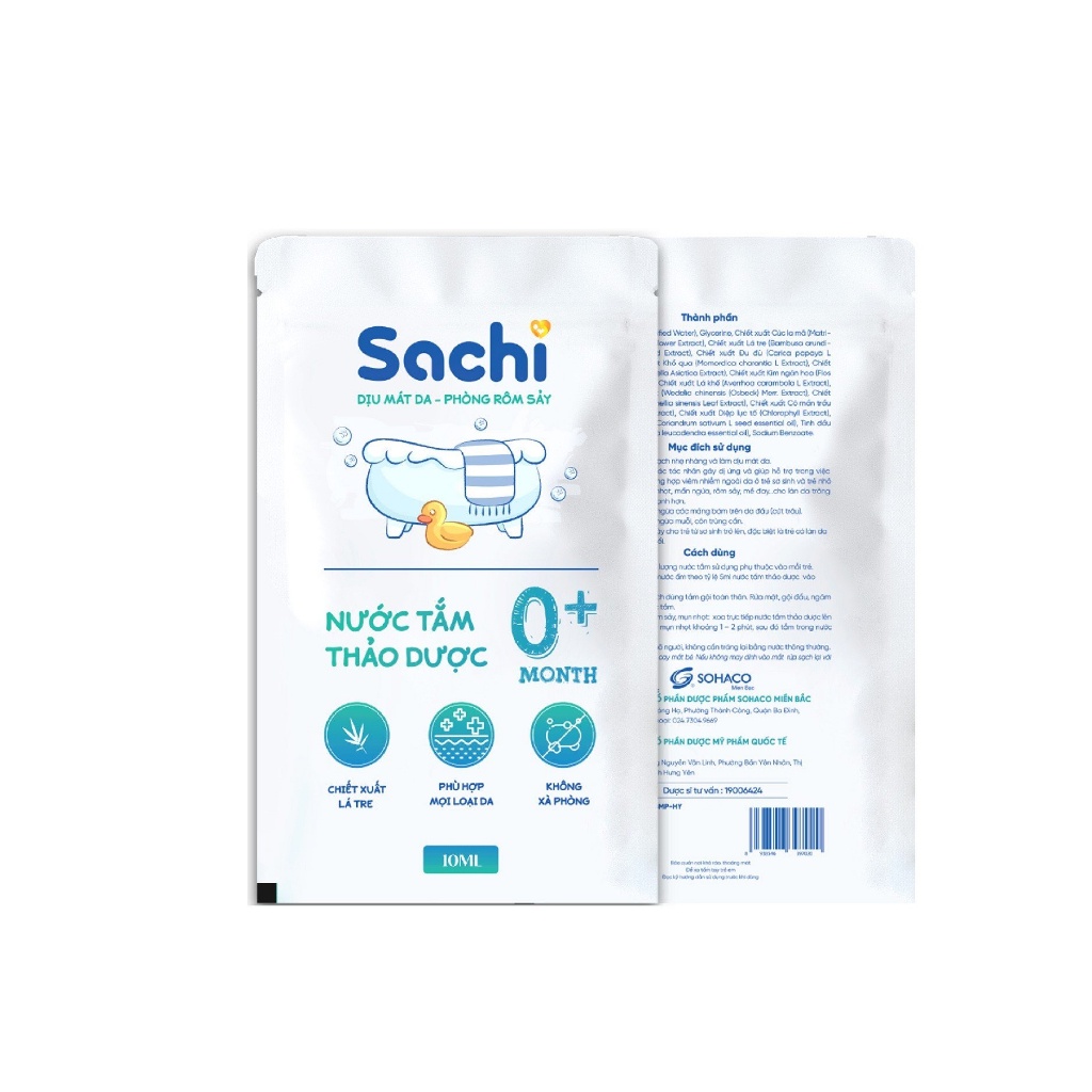 Nước tắm thảo dược SACHI dịu mát da, phòng rôm sảy, mẩn ngứa, hăm tã, bảo vệ làn da cho bé (Dạng gói)