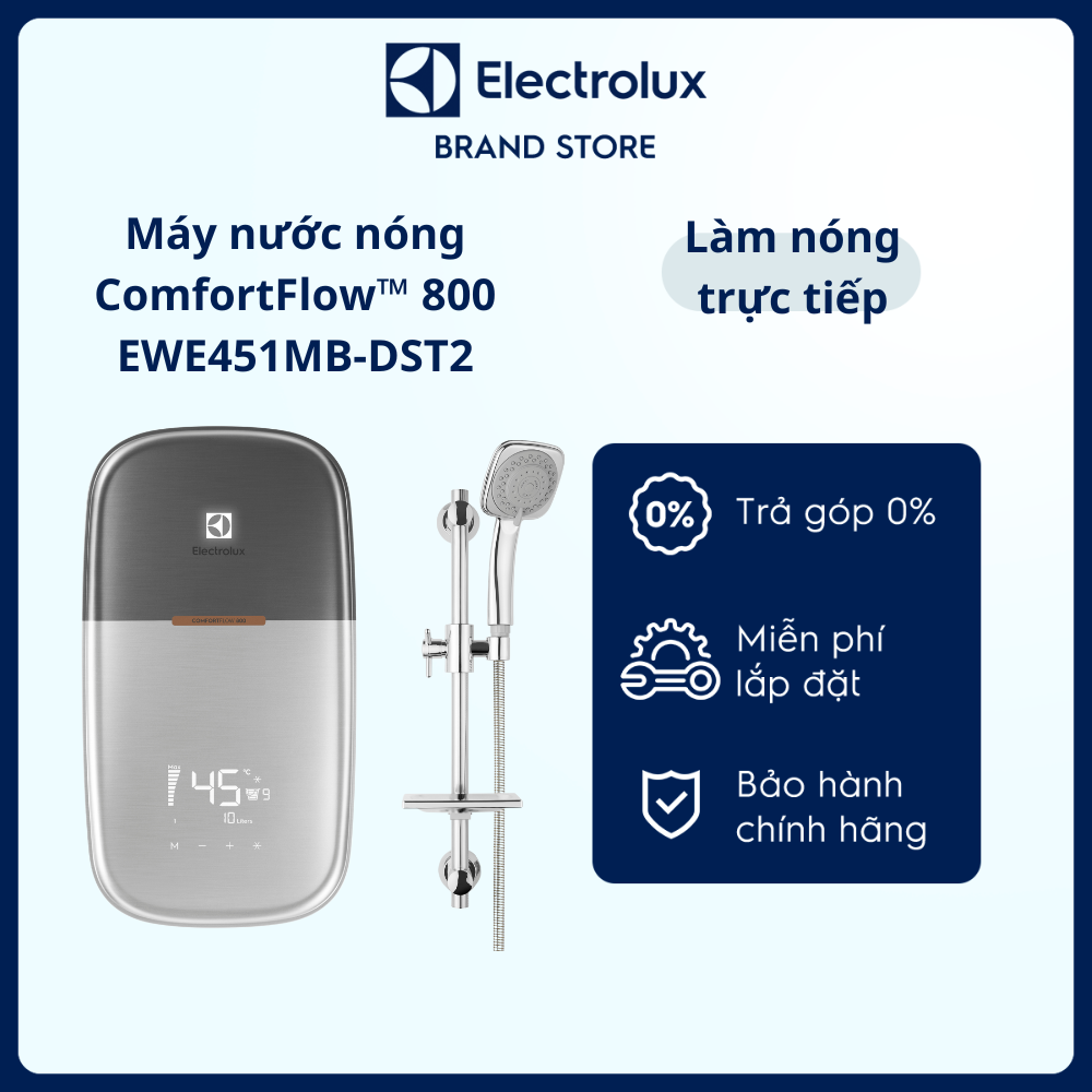 Máy nước nóng Electrolux ComfortFlow 800 - EWE451MB-DST2 - Nhiệt độ ổn định, thư giãn tối đa, màn hình cảm ứng, tiết kiệm nước, an toàn sử dụng [Hàng chính hãng]