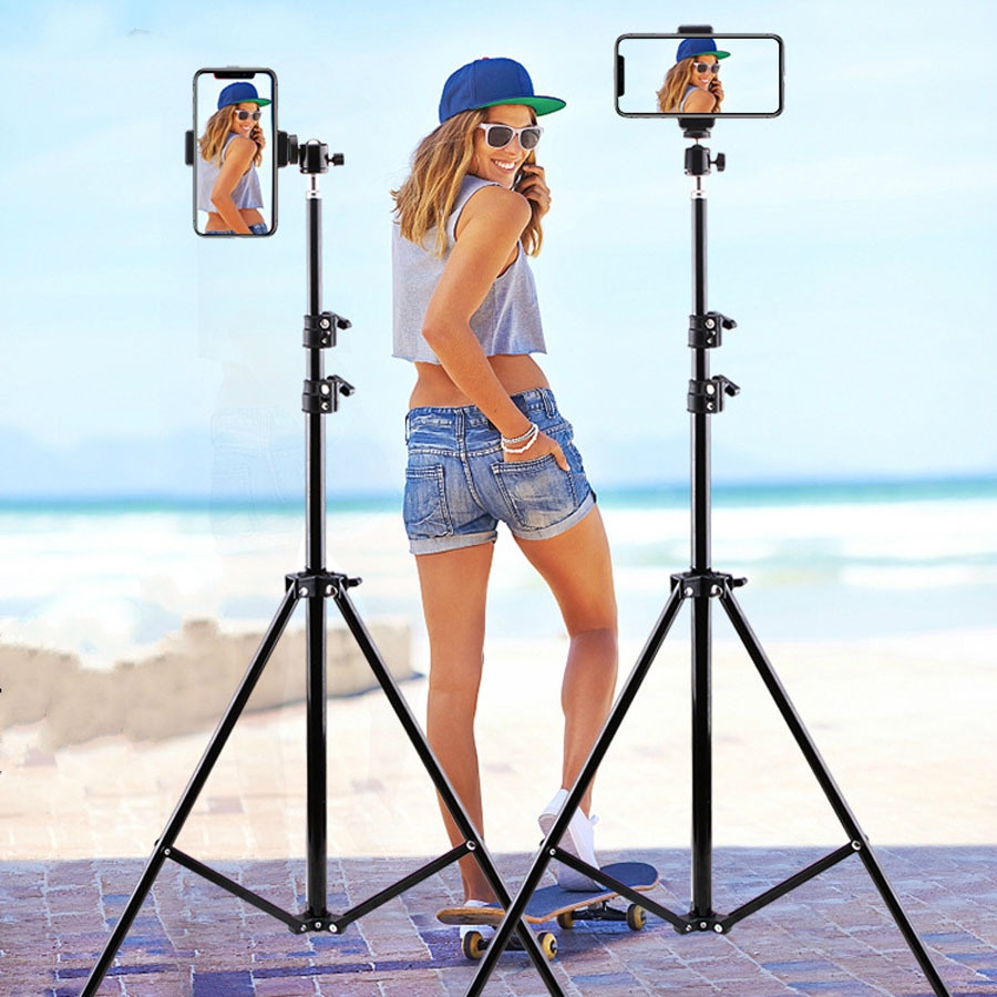 Chân tripod quay TIKTOK, chụp ảnh, livestream chuyên nghiệp - Kèm kẹp điện thoại điều chỉnh 360 - Chiều cao từ 60cm đến 2m - Thiết kế chắc chắn, cứng cáp - Gấp gọn tiện dụng - Tặng remote bluetooth chụp ảnh từ xa - Hàng nhập khẩu