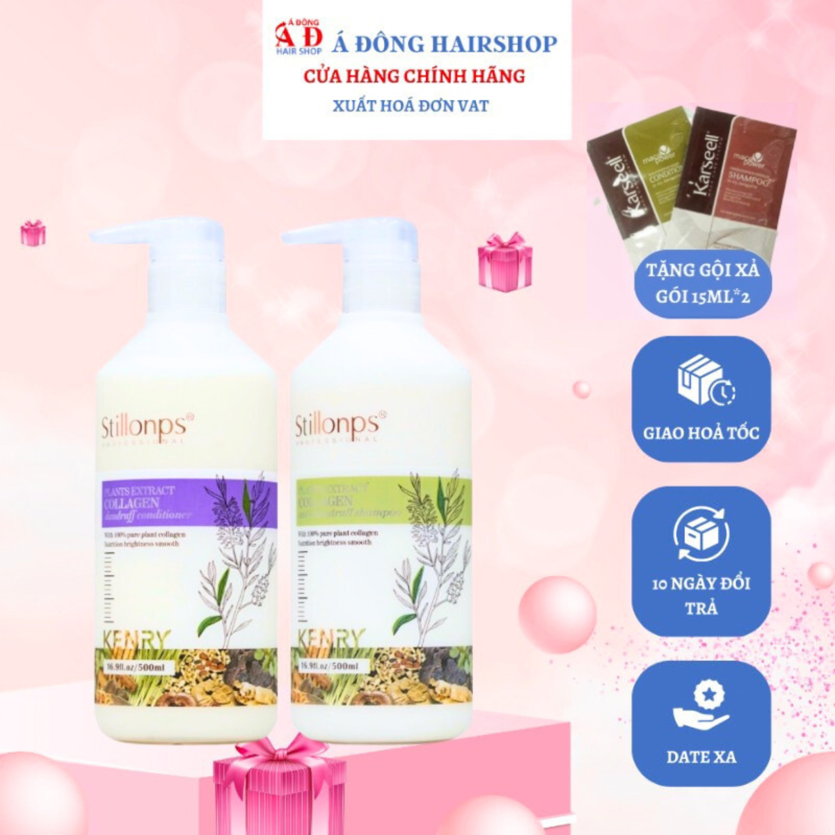 Bộ Dầu gội xả dưỡng sinh mềm mượt ngăn ngừa gàu Stillonps 500ml + Gội xả gói Karseell