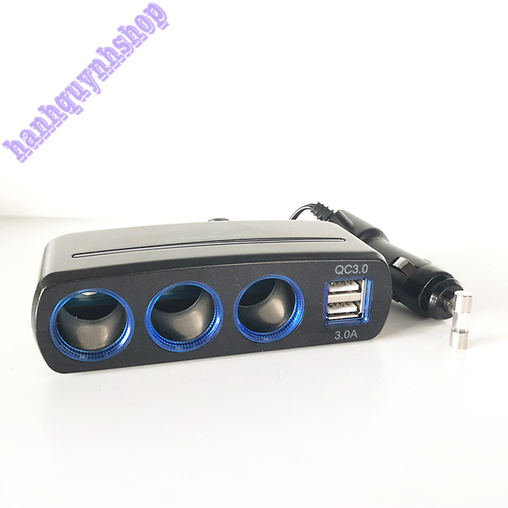 Bộ Chia Tẩu Sạc Ô Tô , Xe Hơi 3 Tẩu - 2 USB QC 3.0 120W Led