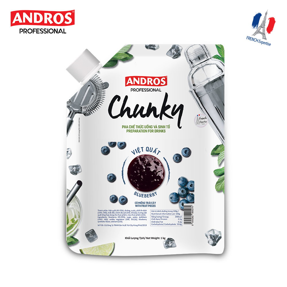 Mứt Trái Cây Pha Chế Việt Quất - Có Miếng Trái Cây Thật - ANDROS CHUNKY - 1KG