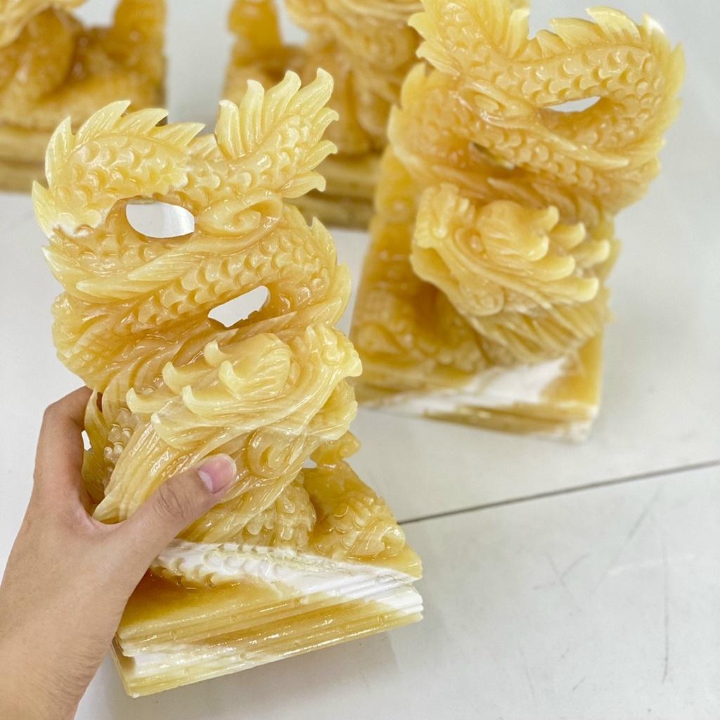 Cặp Rồng Đứng Phong Thủy Đá Ngọc Hoàng Long - cao 15cm