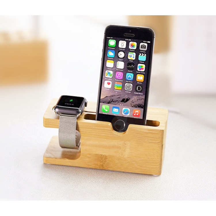 Dock đế sạc gỗ kèm giá đỡ đa năng iPhone, iWatch, Android