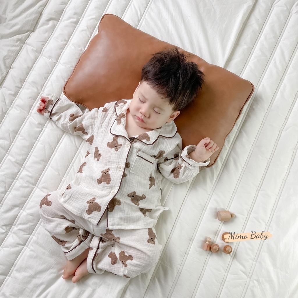 Bộ đồ pijama mùa thu đông chất xô muslin phong cách hàn quốc cho bé QA50 Mimo Baby