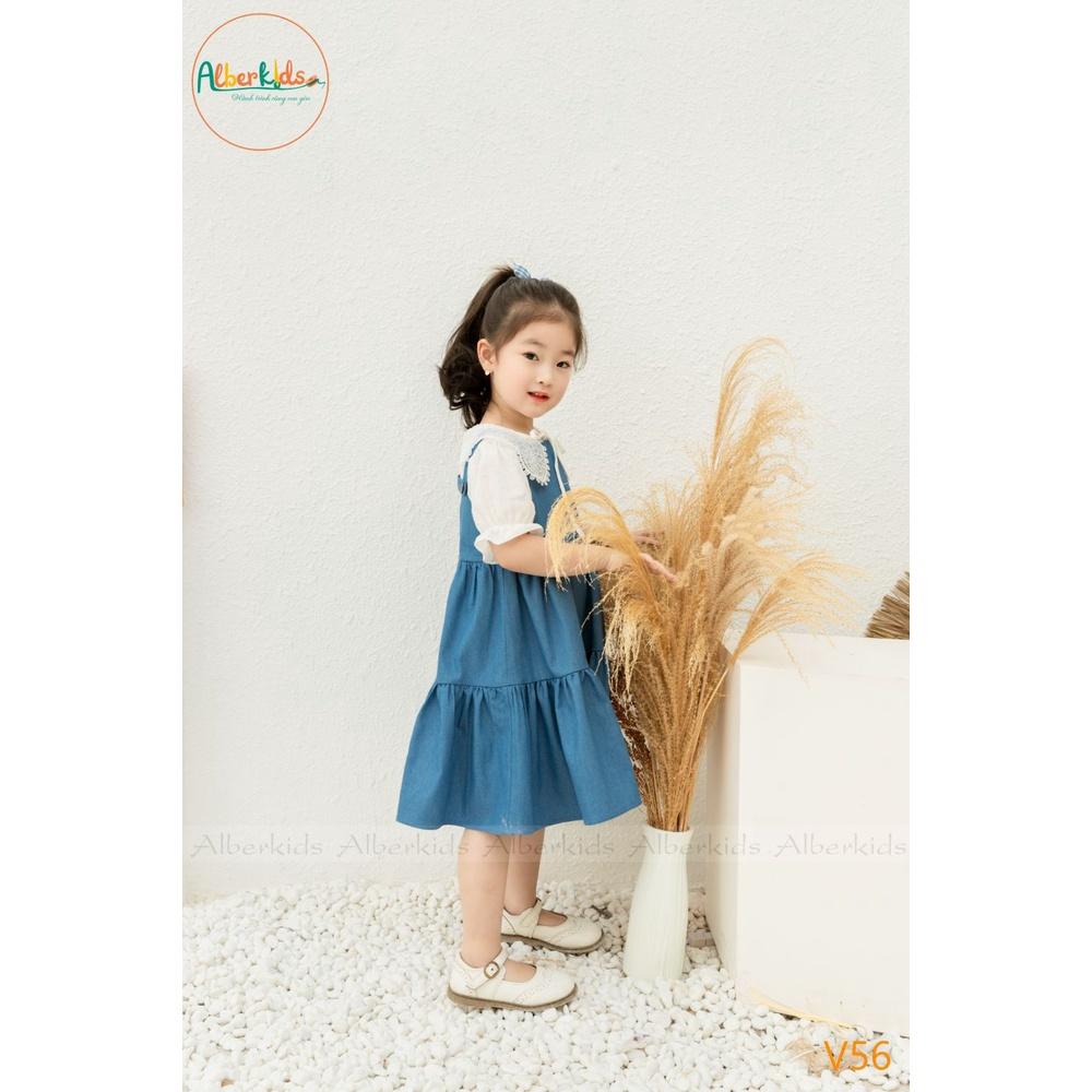 Váy bé gái ALBERKIDS bò denim 2 dây 3 tầng công chúa xinh đẹp cho trẻ em 2,3,4,5,6,7,8,9,10,11,12 tuổi [V56