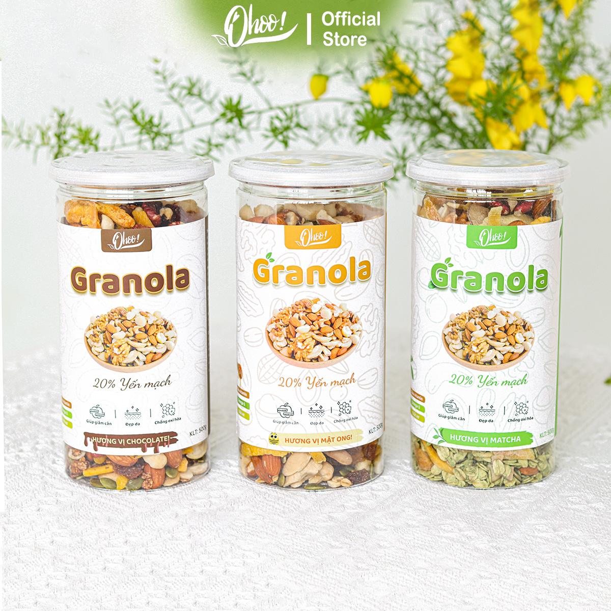 Ngũ Cốc Granola Vị Mật Ong - Matcha - Chocolate, Nhiều Macca 20% Yến Mạch, Đồ Ăn Vặt, Hỗ Trợ Ăn Kiêng