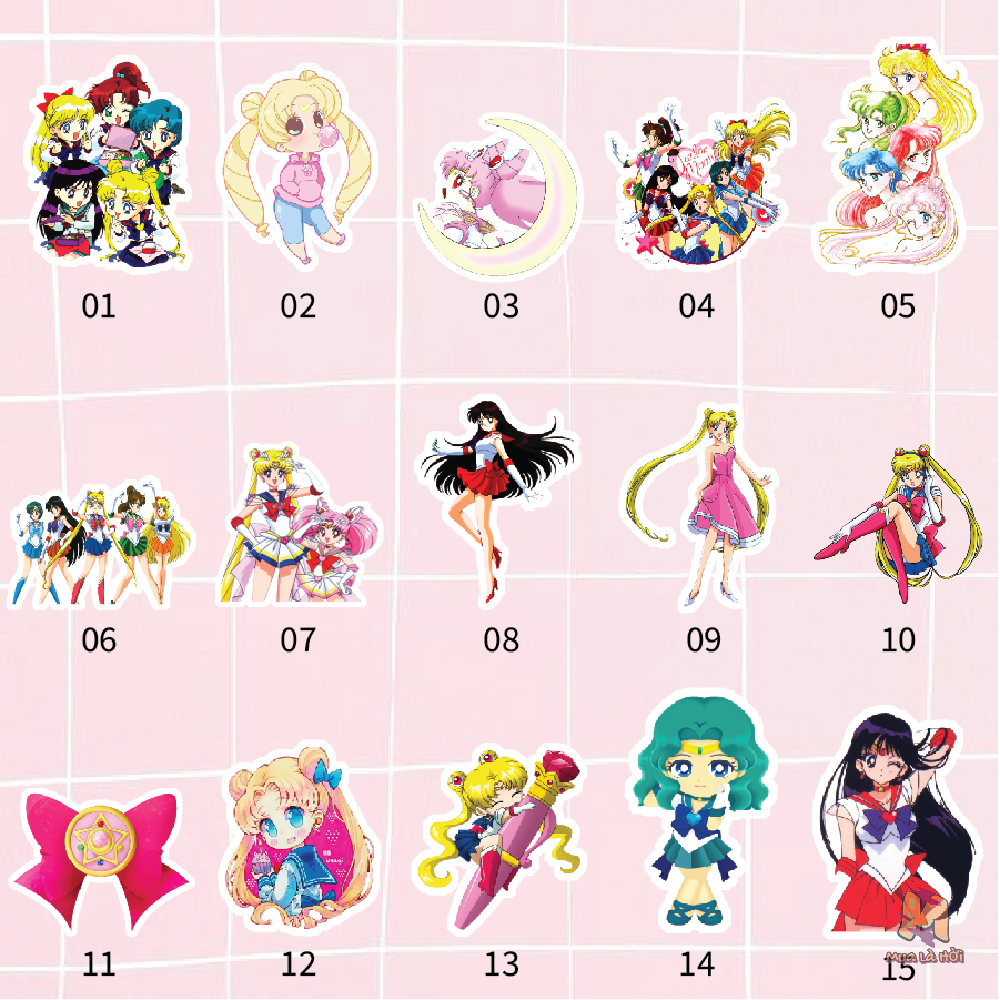 Miếng dán Stickers chủ đề Thuỳ thủ mặt trăng