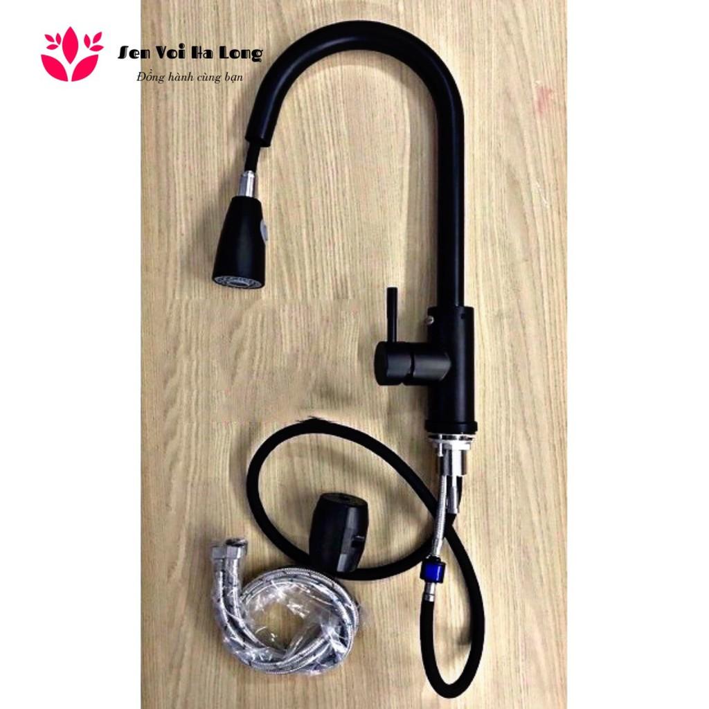 Vòi rửa bát nóng lạnh Nano đen có dây rút INOX 304 Nano Premium