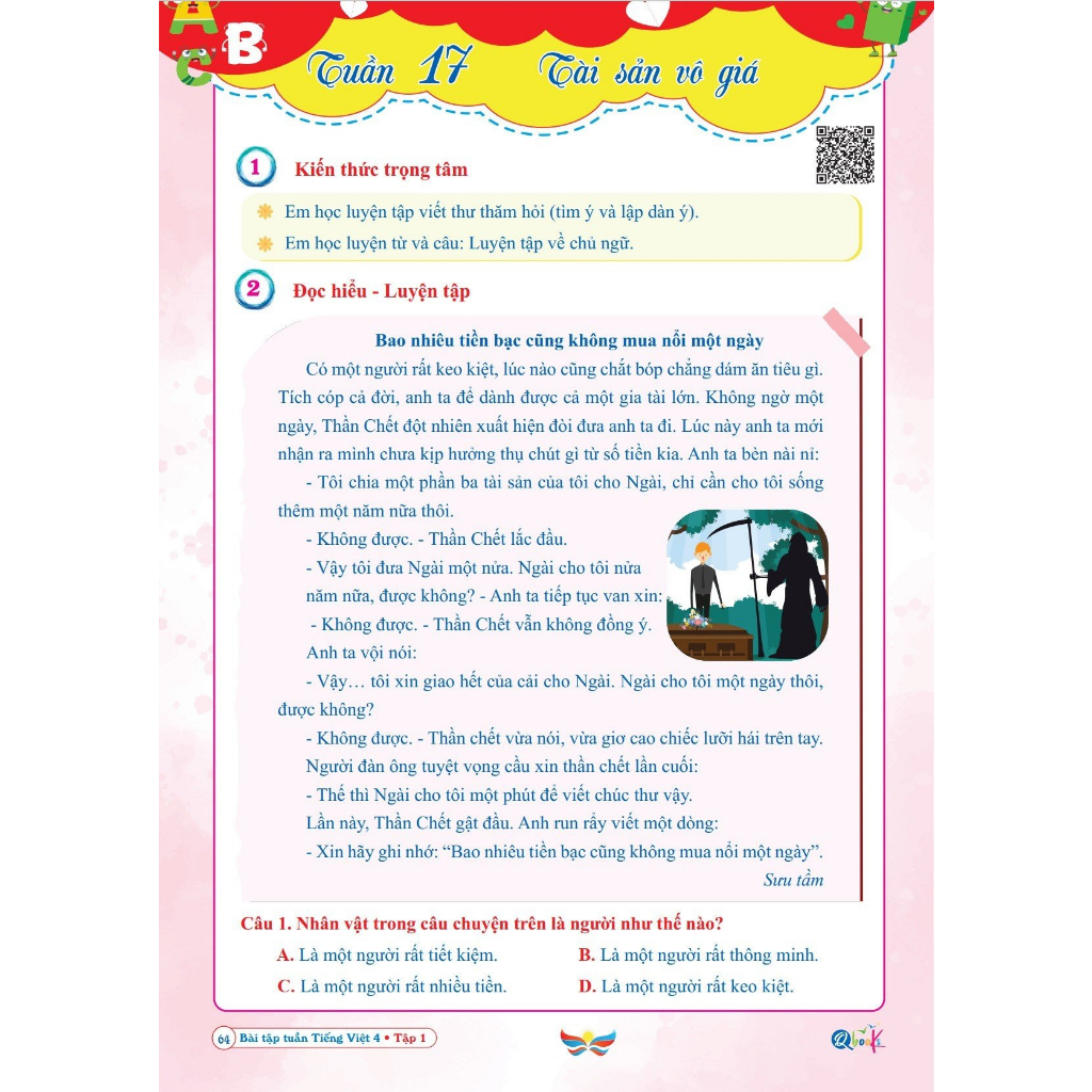 Sách - Bài Tập Tuần Tiếng Việt Lớp 4 - Tập 1 - Chương trình học Cánh Diều- Có mã QR Video bài giảng