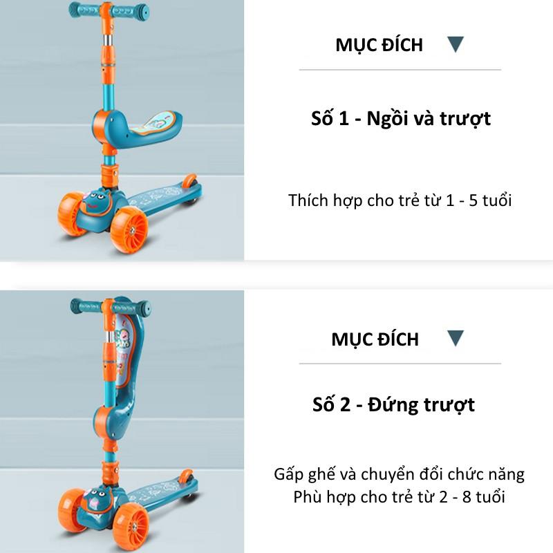 Xe trượt scooter đa năng phát sáng cho bé từ 2 đến 8 tuổi - Xe thăng bằng có nhạc, ghế nhún cho trẻ DC009