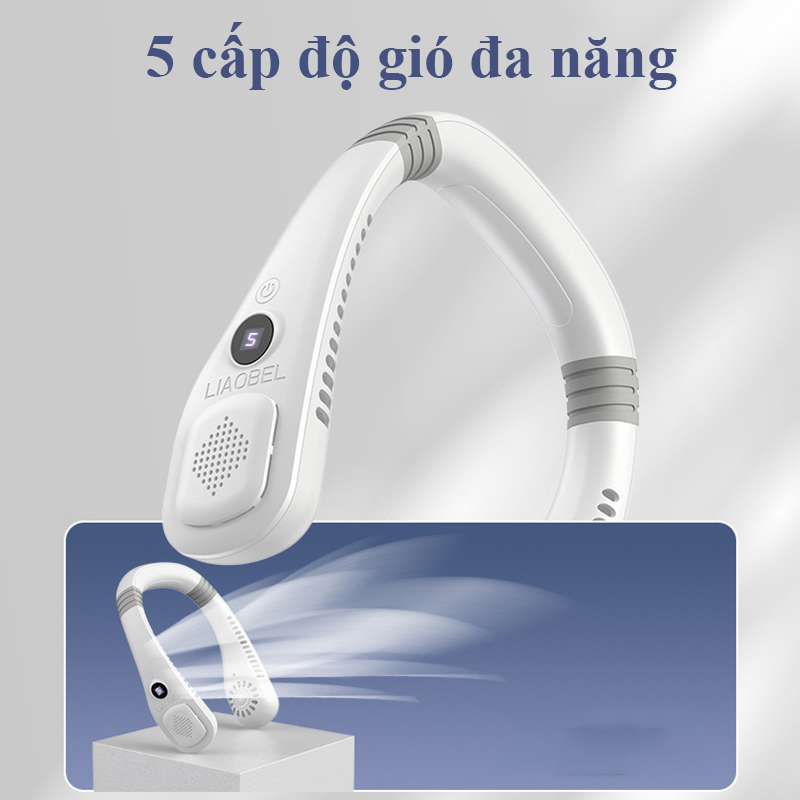 Quạt Mini Đeo Cổ Không Cánh Tích Điện 5 Cấp Độ Màn Hình Đèn Led Quạt Điều Hòa Mini Thiết Kế Gọn Nhẹ Dung Lượng Pin Lớn Thích Hợp Khi Ra Ngoài Thể Dục Thể Thao