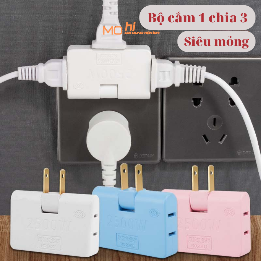 Bộ cắm điện đa năng chuyển đổi chia 3, xoay 180 độ - Hàng chính hãng, Giao màu ngẫu nhiên
