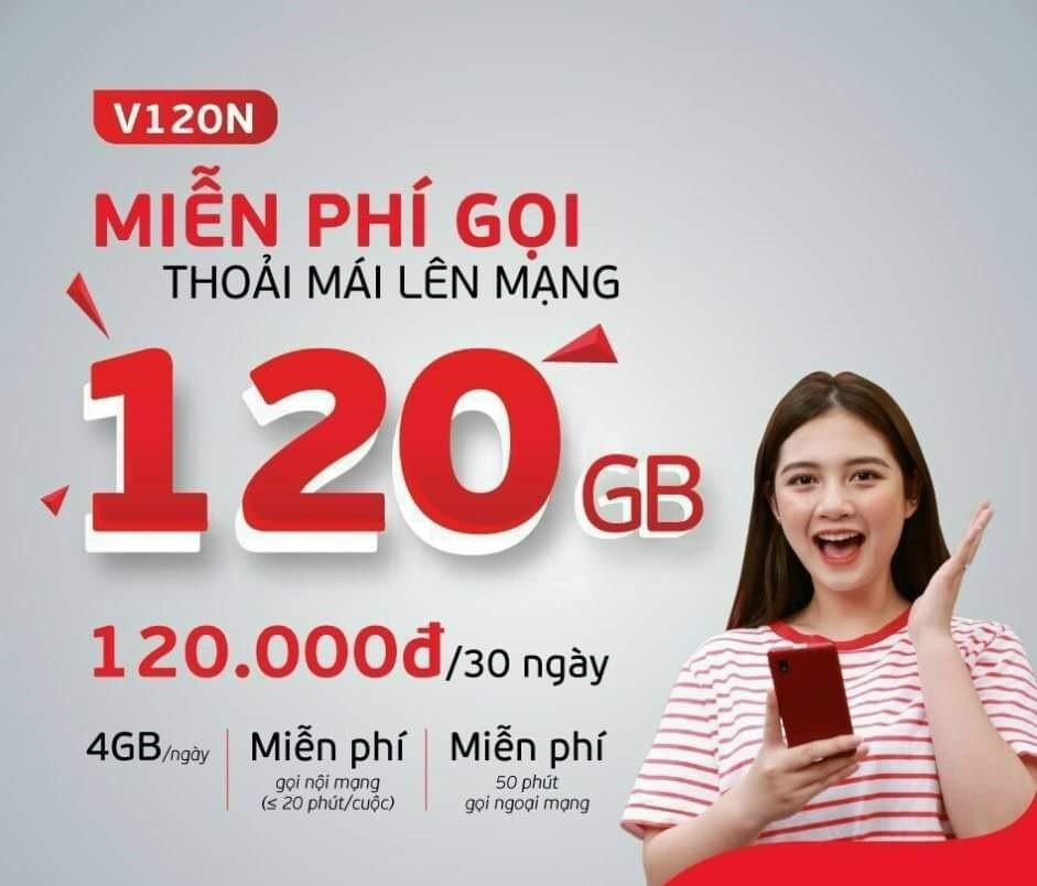 Sim 4G Viettel  V120 lên gói 1 tháng -  Hàng Chính Hãng