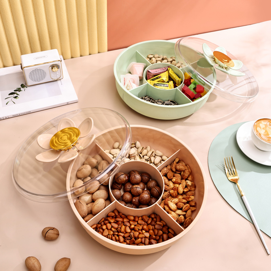 Khay Mứt Tết Hoa 7 Cánh Kèm Xiên Có Nắp Trong Suốt – Khay Đựng Bánh Kẹo 5 Ngăn, Khay Hạt Dẻ – Trái Cây Cao Cấp Trang Trí Phòng Khách - HÀNG CHÍNH HÃNG MINIIN