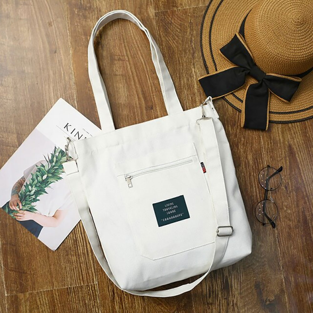 Túi tote đeo vai, đeo chéo vải bố canvas T046 nữ 2 dây đựng đồ đi học, đi chơi mềm đẹp