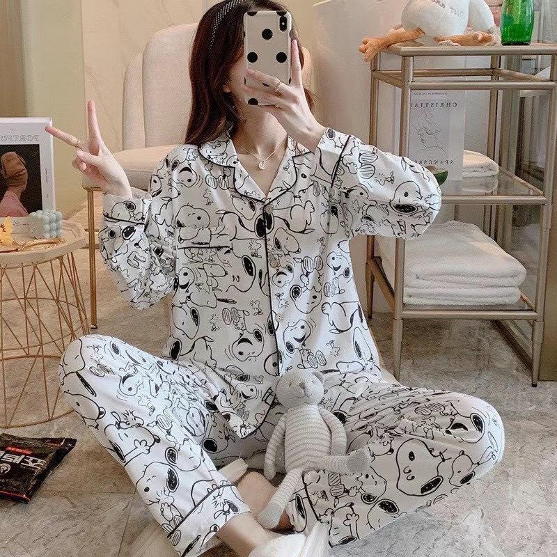 Bộ Pijama Nữ MỚI 2021 Bộ Đồ Ngủ Bộ Mặc Nhà Pijama Quần Dài Tay Dài Thu Đông Chất Mềm Mịn Mặc Thoải Mái Họa Tiết Cute