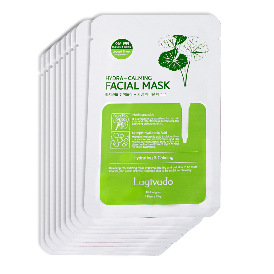 Combo 9 Mặt nạ dưỡng ẩm trắng da giúp kiềm dầu và mụn Hàn Quốc Lagivado Hydra Calming Facial Mask 23g/miếng