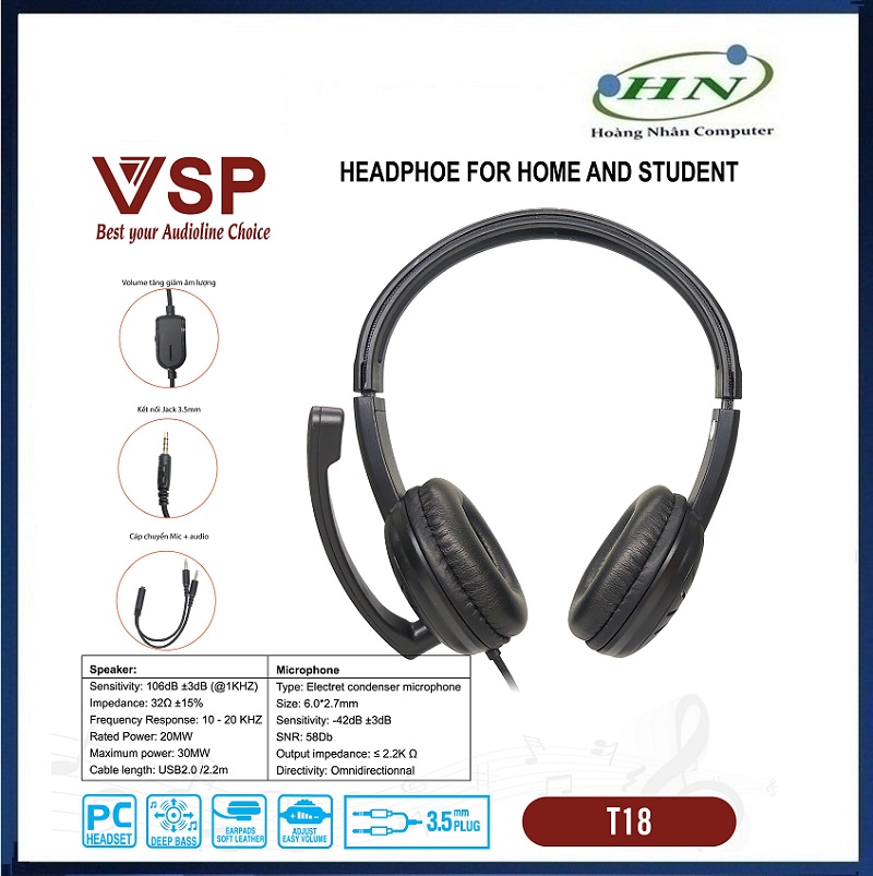 Hình ảnh Tai Nghe VSP T18 (Chuyên học và làm việc online)  - HN- HÀNG CHÍNH HÃNG