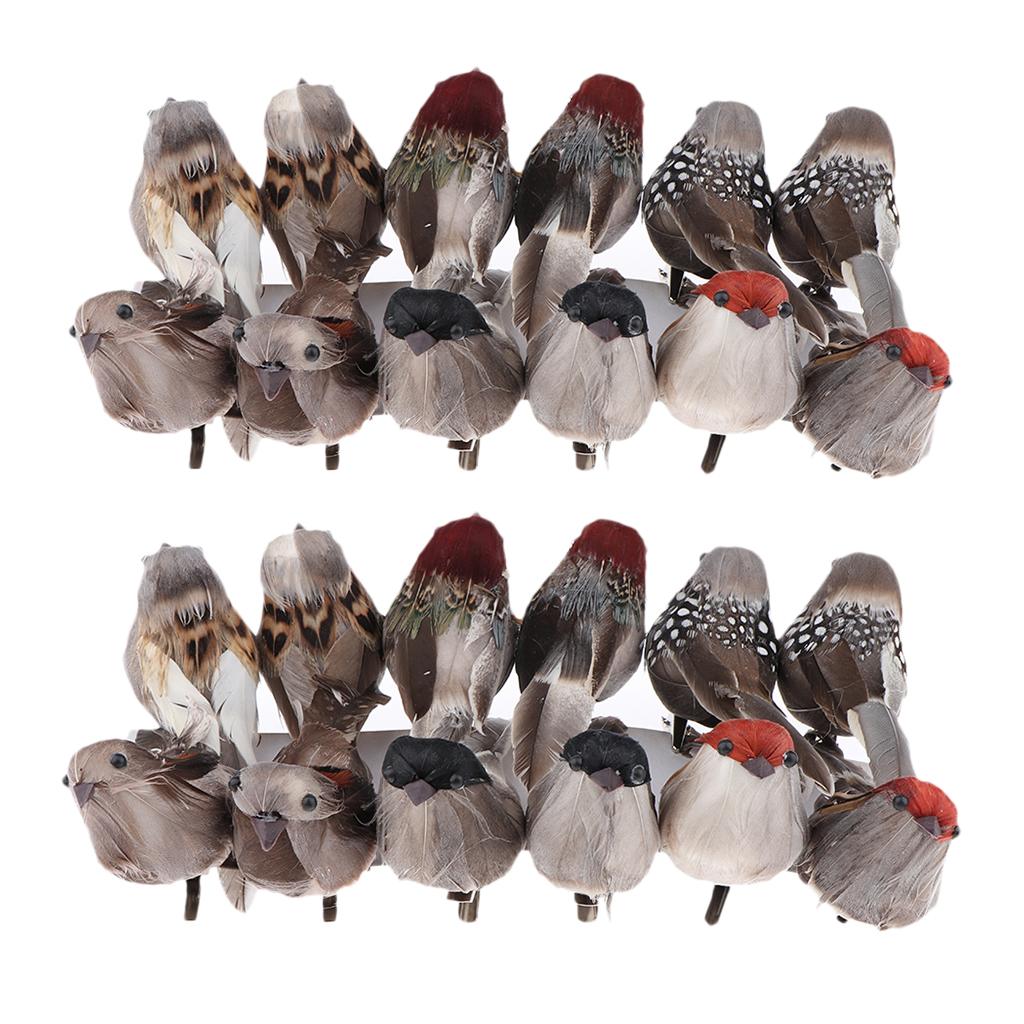 24x Giả Nhân Tạo Sparrow Chim Thực Tế Taxidermy Khu Vườn Nhà Xmas Trang Trí