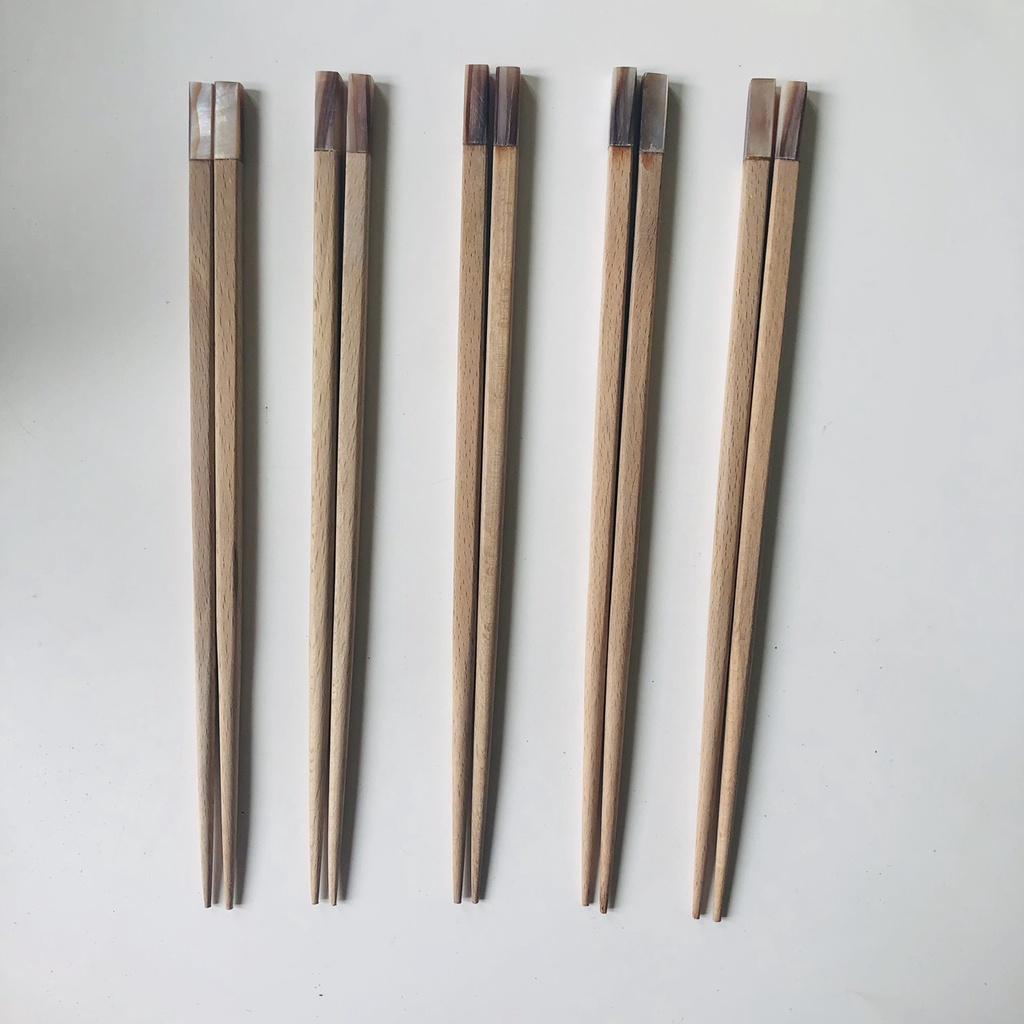 ĐŨA GỖ BEECH Cán Khảm Trai Hồng 23cm, Đũa Ăn Cơm Gia ĐÌnh, Phụ Kiện Sang Trọng, Chụp Ảnh Trang Trí